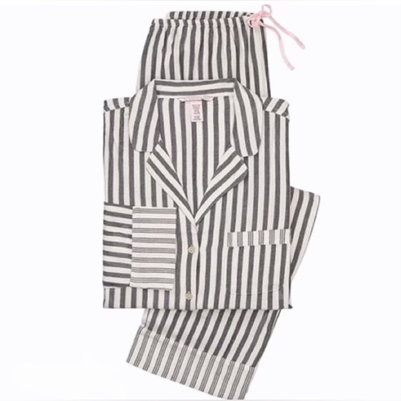 Women’s Victoria’s Secret Gray White Striped Flannel Pajamas Set Size S - Picture 3 of 11
